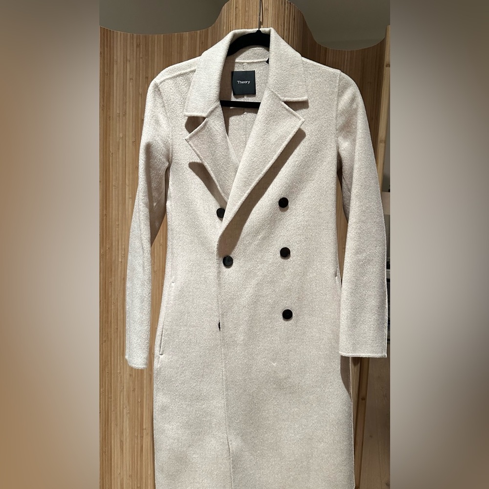 Theory wool cashmere cream double breasted coat (size P)